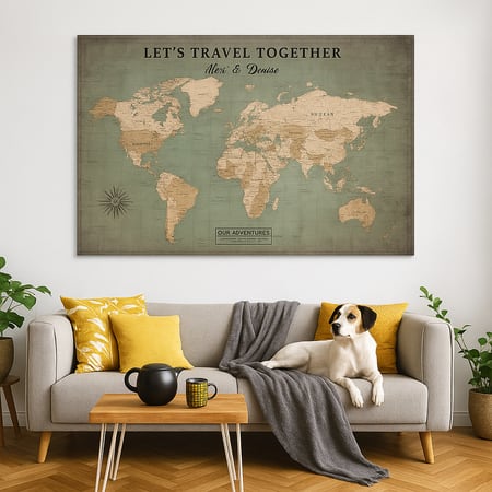 Truss Beige Grey World Map Printed Framed Canvas Wall Canvas Wall Prints Set of 2 Multicolor Matte