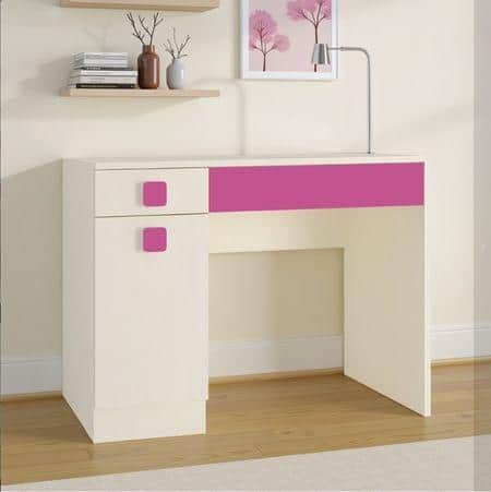 Kristina Kids Study Desk with Shuttered Cabinet and 2 Drawers in Light Wood Barbie Pink Colour