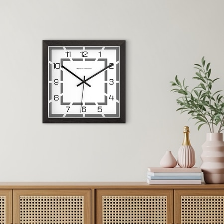 Modern Square Wall Clock with Graphic Frame and Bold Numerals