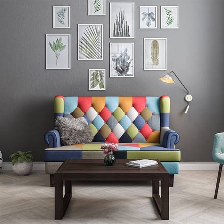 Minnelli 2 Seater Fabric Loveseat In Retro Patchwork Colour