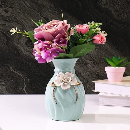 Beautiful White Floral with Green Pastel Ceramic Vase