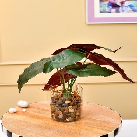 Transparent Glass Planter With Artificial Begonia Plant