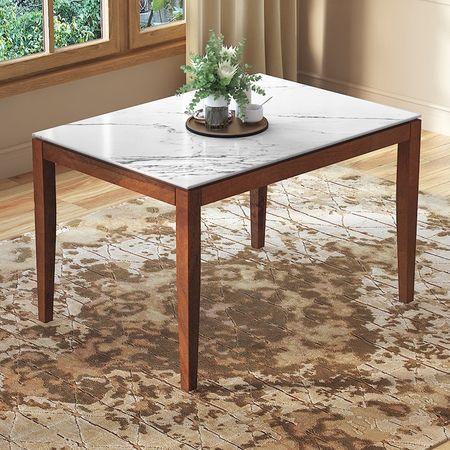 Emry Rectangular Statuario Ceramic 4 Seater Dining Table In Honey Finish