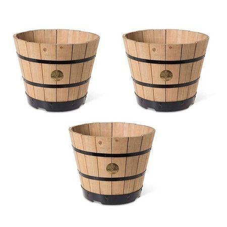 VegTrug Wooden Barrel Planters 37cm Burnt Oak