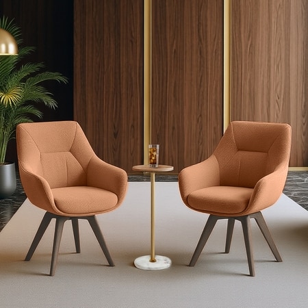 Wella Swivel Solid Wood Dining Chair Set of 2 in Terracotta Fabric