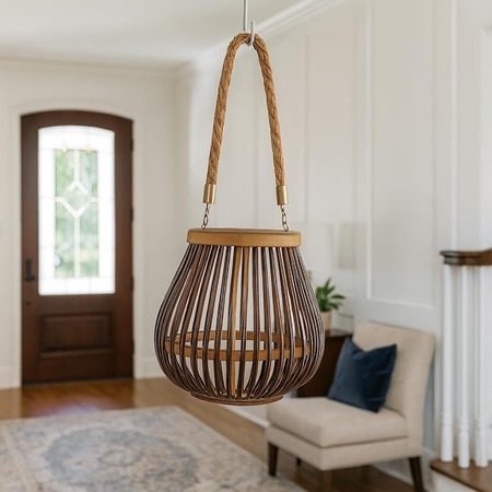 Luxe Home Hanging Bamboo Lantern with Handle or Glass Jar - 2025