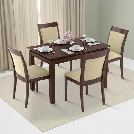 Diner - Dalla 4 Seater Dining Table Set (Colour- Beige, Finish- Dark Walnut)