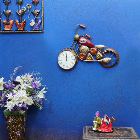 Craft Tree Metal Handpained Decorative Red Color Bike Wall Clock