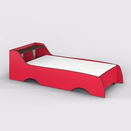 Batty Engineered Wood Non Storage Bed in Red Colour