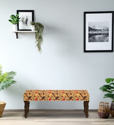 Utthita Sheesham Wood Upholstered Bench In Walnut Finish