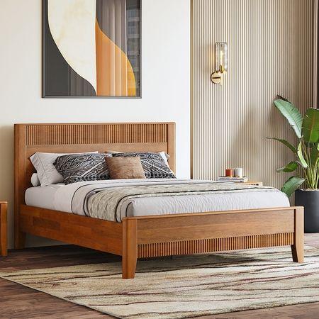 Toledo Solid Wood Queen Size Non Storage Bed In Amber Walnut Finish