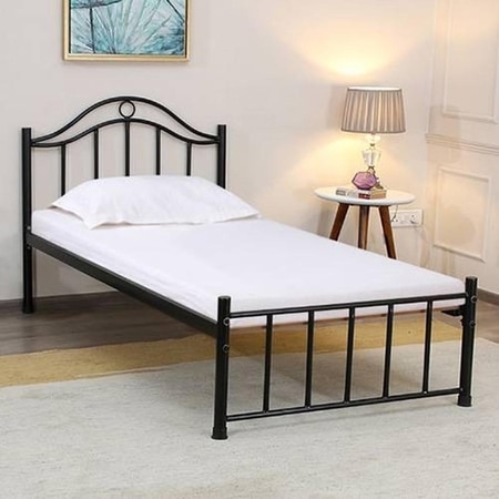 Morris Metal Single  Size Bed Without Storage (Black Finish)