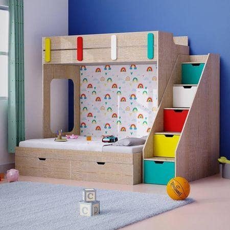 Pattern Dreams Bunk Bed with Storage in Oak Colour BKBB019