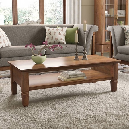 Malabar Rectangular Solid Wood Coffee Table In Amber Walnut Finish
