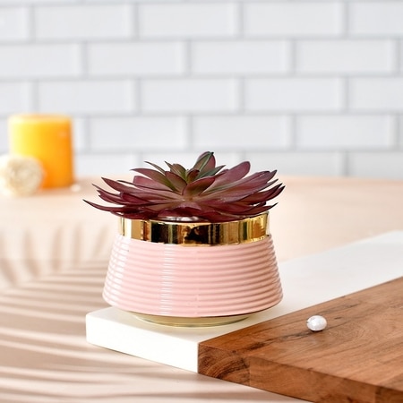 Vibrant Planter With Crimson Artificial Succulent Plant