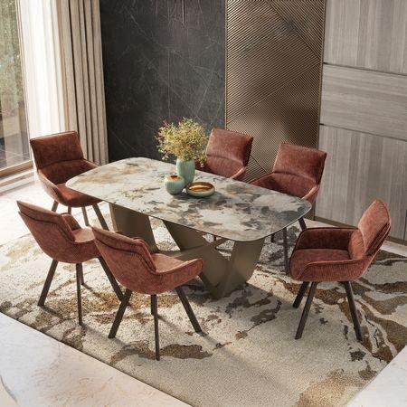 Bren Swivel Dining Chair In Auburn Fabric
