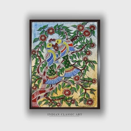 Madhubani Folk Canvas Wall Prints Canvas Wall Prints Set of 1 Multicolor Matte