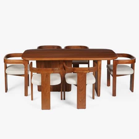 Attica Solid Wood Dining Table with Four Chairs and Bench in White Colour