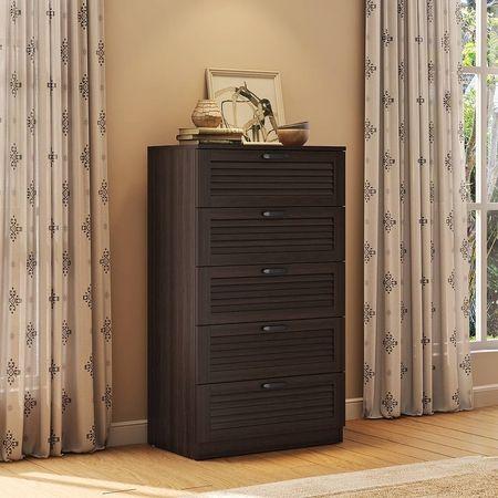 Bennis Engineered Wood Chest of 5 Drawers in Dark Walnut Finish