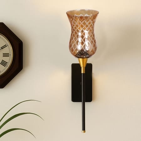 Devansh Metal Electric Wall Light in black Colour with Lavender Shade Count of 1 Light