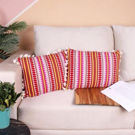 Acrylic Striped Cushion Cover with Lace Set of 2 (12 X 18 Inches)