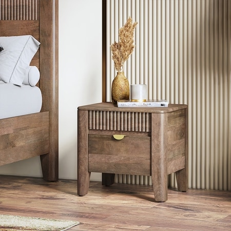 Toledo Solid Wood Bedside Table In Danish Walnut Finish