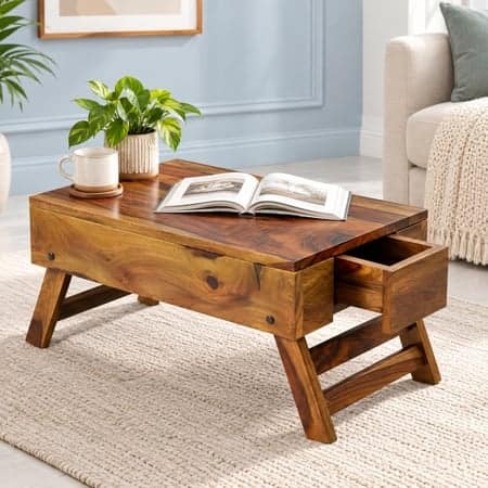 Ohio Sheesham Wood Contemporary Foldable Laptop Table in Teak Finish