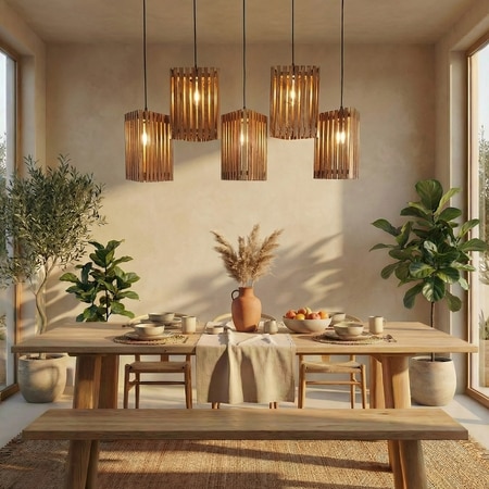Trikona 5 Series Brown Solid Wood Cluster Hanging Light