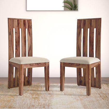 Sinai Dining Chair Set of 2 in Teak Finish With Fabric in Macadamia Brown