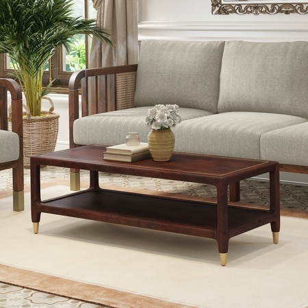 Sera Rectangular Solid Wood Coffee Table In Mango Walnut Finish