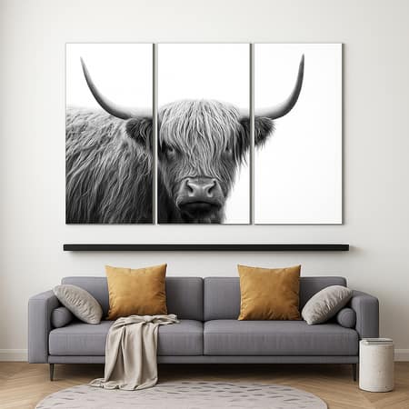 Truss Pcs White Black Highland Cow Framed Canvas Wall Canvas Wall Prints Set of 3 Multicolor Matte