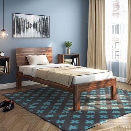 Boston Solid Wood Single Size Bed In Teak Finish