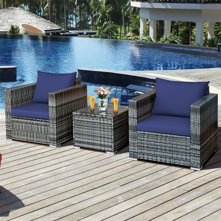 Carry Bird Wicker Patio Furniture Outdoor Balcony Chairs In Grey Mix And Navy Blue Colour