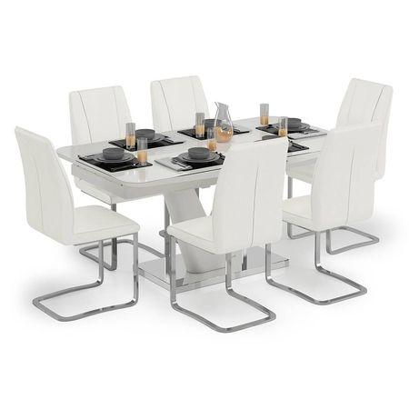 Caribu 4 To 6 Extendable - Seneca 6 Seater Dining Table Set (Finish- White High Gloss)