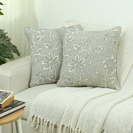 Blooming Florals Set Of 2 Cushion Cover With Grey Colour
