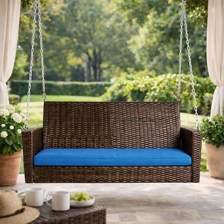 Carry Bird Wicker Patio Furniture Outdoor Balcony Swings In Brown And Blue Colour