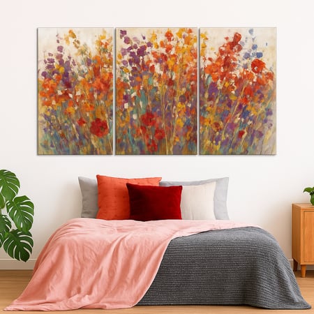 Truss Pieces Purple Red Variety Flowers Floral Canvas Canvas Wall Prints Set of 3 Multicolor Matte