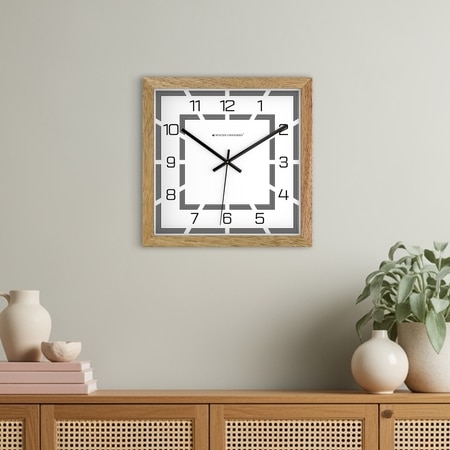 Geometric Square Wooden Wall Clock with Minimal Numeric Dial