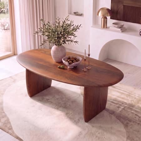 Zen Asymmetric Solid Wood 6 Seater Dining Table in Honey Finish