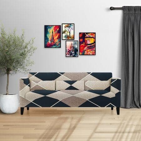 3 Seater Navy Cubes Sofa Cover