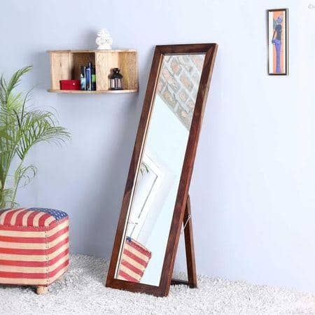 philip solid wood standing mirror in brown colour