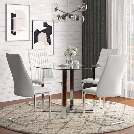 Sanchez 4 Seater Round Glass Top Dining Table