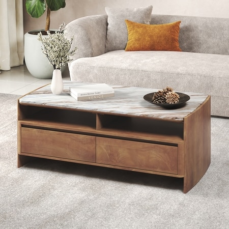 Tavo Solid Wood and Toronto Coffee Table In Antique Amber Finish