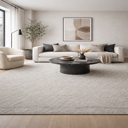 Chevron Texture Wool Rectangle Carpets Hand Tufted in Beige Colour