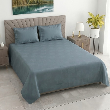 Mace Green Solid Plain 500 TC Cotton Satin Flat Super King Size Bedsheet with 2 Pillow Covers – Threads
