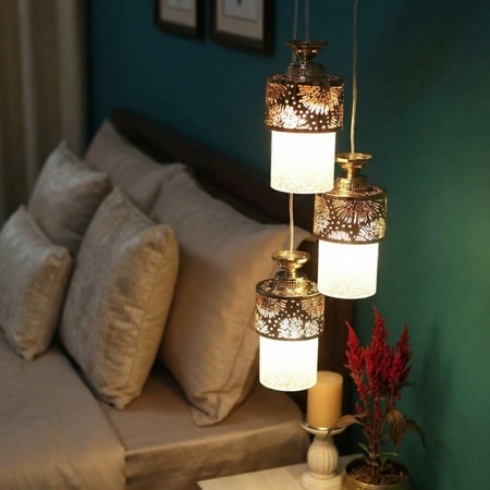 Eliante Cluster Hanging Lights Mild Steel & Glass Material Gold & White Finish