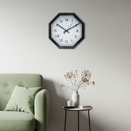 Black Wooden Wall Clock with Roman Indices and Minimal Dot Dial