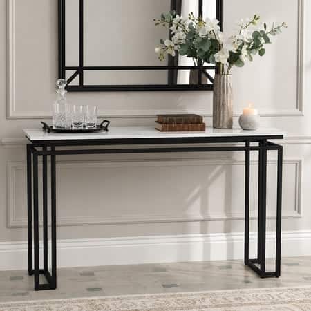 Regent Metal Console Table in Black Finish with Porcelain Top