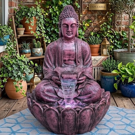 Wine Fiber Glass Lotus Buddha Indoor Water Fountain