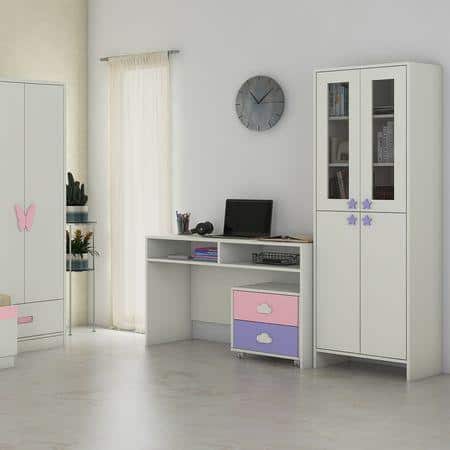 Renata Kids Study Desk cum Drawer Unit on Wheels in English Pink Persian Lilac Colour
